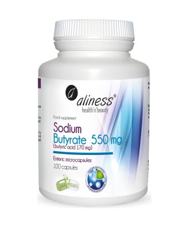 Aliness Sodium Butyrate 100 Capsules 550mg - Gut Health Supplements with Microcapsule Technology - IBS Relief Supplement for Men & Women - (Butyric Acid)