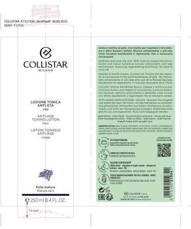 Collistar Anti-Age Toning Lotion for Mature Skin - Silicone-Free & Vegan - 250ml Made in Italy | International Shipping - Buy Online on GoSupps.com