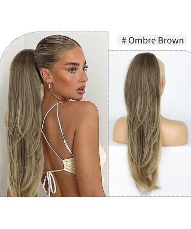 PORSMEER Ombre Brown Drawstring Ponytail Extension 26 Inch - Natural Straight Wavy Synthetic Hairpiece for Women - Daily and Party Wear - Buy Online on GoSupps.com