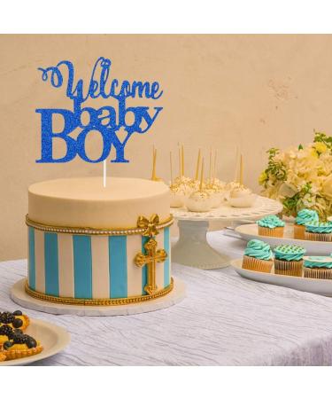 Tenhaisi Navy Blue Welcome Baby Boy Cake Topper Baby Shower It's A Boy Party Decoration Cake Topper for Birthday - Buy Online on GoSupps.com