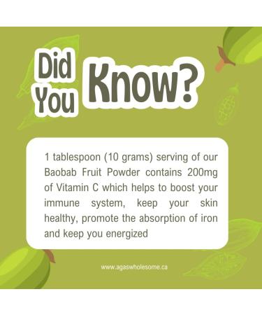 Aga's Wholesome Baobab Fruit Powder 200g Rich in Antioxidant Vitamin C Naturally Refreshing Alkaline Non-GMO Vegan Gluten Free Caffeine Free Clean & Naturally Dried & Widely Harvested from West Africa - Buy Online on GoSupps.com