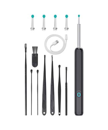 Aibyk's visual ear wax cleaner-Smart Visual Kit for removing ear wax-with visible WLAN ear panel 8 ear spoons and 6 LED lights gift for them compatible with telephone black 8-part set