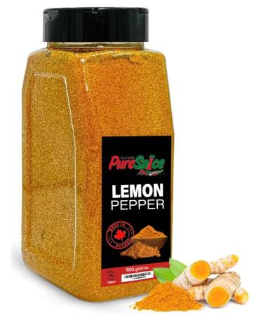 PureSpice Lemon Pepper Spice 600 Grams | Restaurant Grade Vegan Kosher Powder Seasoning | Premium Flavor for Cooking Meat Steak Rub and Sauce