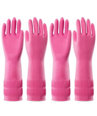 Kenntsh 2 Pairs Dishwashing Cleaning Rubber Gloves Reusable Waterproof Kitchen Gloves Non-Slip M
