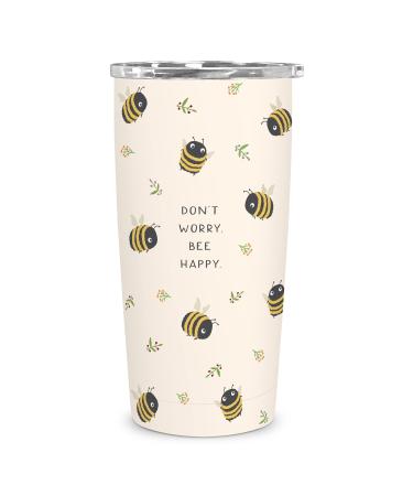 Studio Oh! Insulated Stainless-Steel Tumbler Don't Worry. Bee Happy.- 17-Ounce - Double-Walled with Vacuum Seal Keeps Liquids Cold for Hours - Fits Standard Size Cup Holders