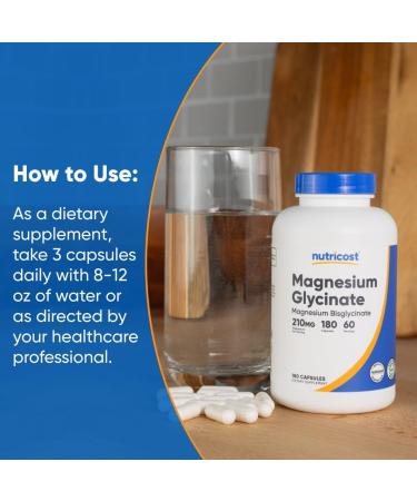 Nutricost Magnesium Glycinate Capsules (180 Capsules 210 mg Per Serving) - Magnesium Glycinate Supplement for Gentle Absorption 180 Count (Pack of 1) - Buy Online on GoSupps.com