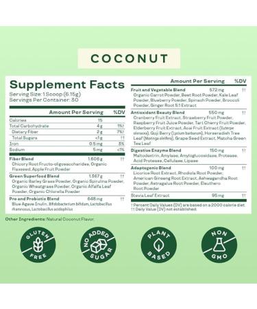 Bloom Nutrition Super Greens Powder Smoothie & Juice Mix - Probiotics for Digestive Health Bloating Relief Women Enzymes with Superfoods Spirulina Chlorella Gut (Coconut) - Buy Online on GoSupps.com