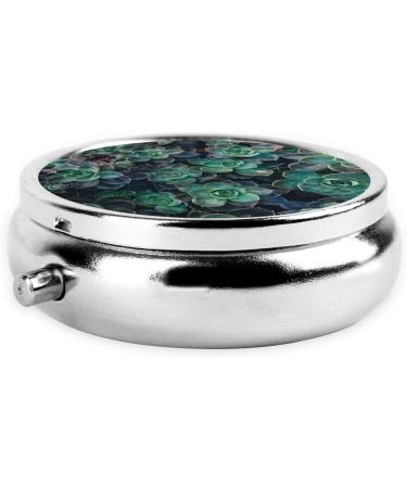 Green Succulent Portable Round Pill Box - Lightweight & Moisture-Proof Organizer for Vitamins | International Shipping Available - Buy Online on GoSupps.com