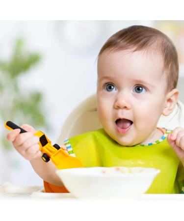 Bezavea Kids Construction Themed Cutlery Set - 3Pcs Toddler Fork and Spoon Utensil Set in Yellow | Perfect Gift for Boys and Girls - Buy Online on GoSupps.com