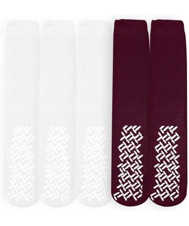 Non Slip Yoga Pilates Slipper Socks - 5 Pairs with Gripper Bottoms (3 White 2 Maroon) - Buy Online on GoSupps.com