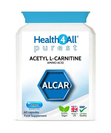 Health4All Acetyl L-Carnitine ALCAR 500mg 60 Capsules (V) Purest: no additives. Vegan. 60 Count (Pack of 1)