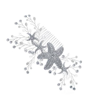 Ipetboom Starfish Hair Comb Hair Comb Wedding Hair Accessories for Brides Wedding Jewelry for Bridesmaids Pearl Jewelry Flower Jewelry Blue Tiara Manual Banquet Rhinestone Hair up