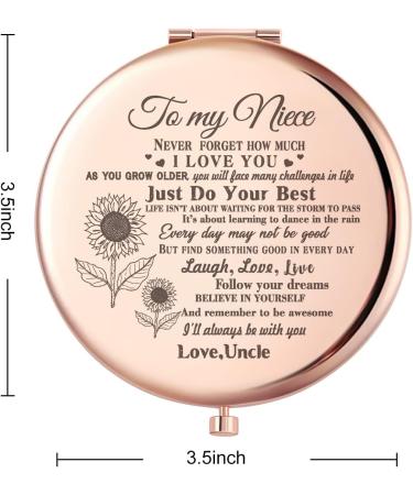 Wailozco Inspirational Quote Rose Gold Compact Mirror | Unique Niece Gift for Graduation, Birthday, Christmas | Meaningful Present from Uncle - Buy Online on GoSupps.com