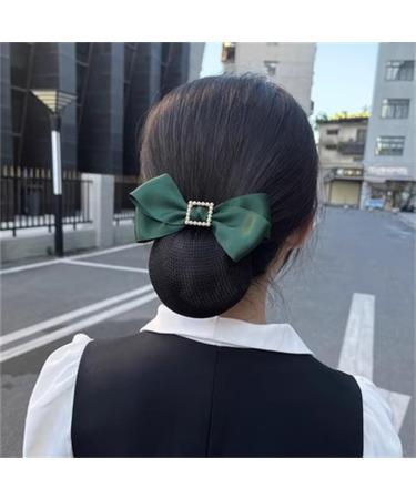 Women Bun Net Women's Bow Hair Clip Bank Crew Hair Mesh(Green Style 2)