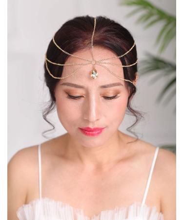 Denifery Bridal Boho Head Chain | Silver & Gold Rhinestone Headpiece | Bohemian Wedding Hair Accessories - Buy Online on GoSupps.com