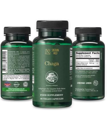 Siberian Wild Chaga Mushrooms Capsules 1500mg 90 Capsules Natural and Pure Immune Support Dietary Supplement Vegan Friendly Non-GMO Mushroom Supplement Rich in Antioxidants Minerals - Buy Online on GoSupps.com