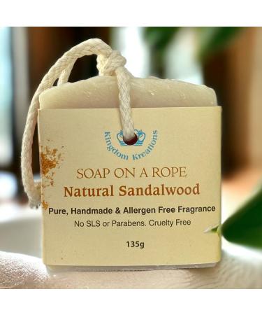Handmade Soap - NATURAL SANDALWOOD SOAP ON A ROPE