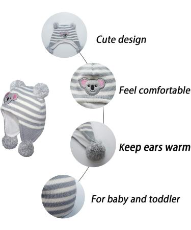 LANGZHEN Toddler Winter Hat Earflap Knit Cap for Baby Boys Girls 1-2 Years - Koala Grey Stripe - Buy Online on GoSupps.com
