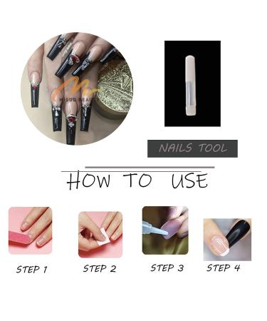 MISUD Long Coffin Press on Nails with Punk Designs - Black French Tip Ballerina Acrylic False Nails | 24 pcs Rhinestone Glossy Glue on Nails - Buy Online on GoSupps.com