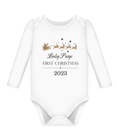 Baby's First Christmas Gifts Boy Girl - My 1st Babies Xmas Outfit - Personalised Baby Grows Newborn Vest Clothing Babys Gift Ideas For Boys and Girls 0 Months First Size LONG SLEEVE