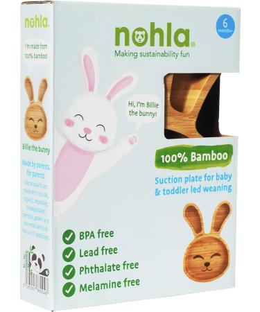 Nohla Baby Weaning Suction Plate - Billie the Bunny - Cherry - 100% Bamboo & FDA Silicone - Spill-Proof Base - BPA-Free - Ideal for 6 Months - Buy Online on GoSupps.com