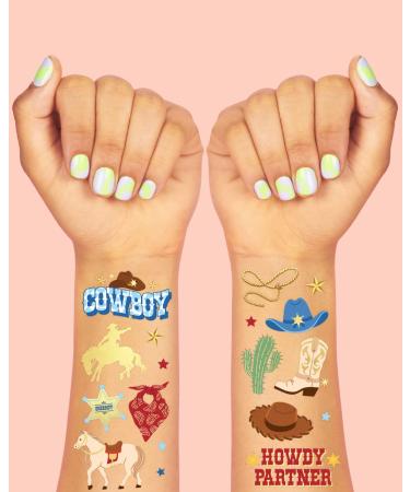 XO Fetti Cowboy Temporary Tattoos for Kids - 52 Foil Styles for Rodeo Birthday Party Favors and Western Baby Shower Decorations - Buy Online on GoSupps.com