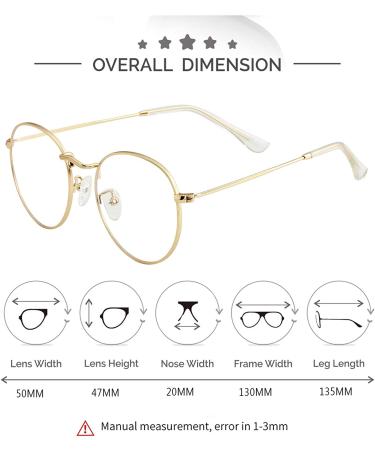 Blue Light Blocking Glasses Retro Round Clear Lens Eyeglasses B1 Gold - 50mm - Buy Online on GoSupps.com
