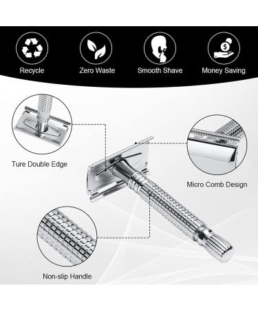 Uraqt Safety Razor for Men - Stainless Steel Vintage Razor Plane with 10 Blades Travel Etui & Built-in Mirror | High-Quality Wet Shaving - Buy Online on GoSupps.com