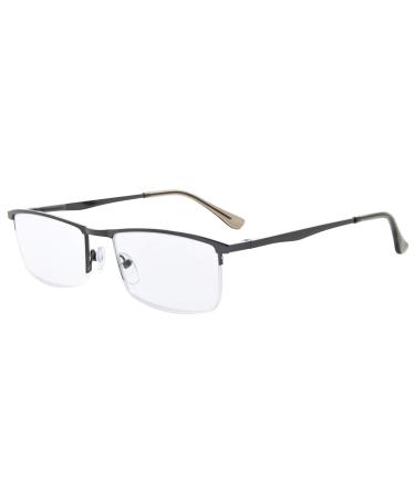Eyekepper quality half rim metal reading glasses with spring hinge in metallic blue grey +0.50