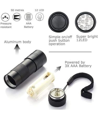 A N K UV Torch 87MM L 9LED Torch 395 NM Black Flashlight Powerful UV Light Pets Urine Detector 26MM Ultraviolet Light 3 x AAA Portable Battery Cat Bed Dog Bed Pet Bed Dry Urine Detector. - Buy Online on GoSupps.com