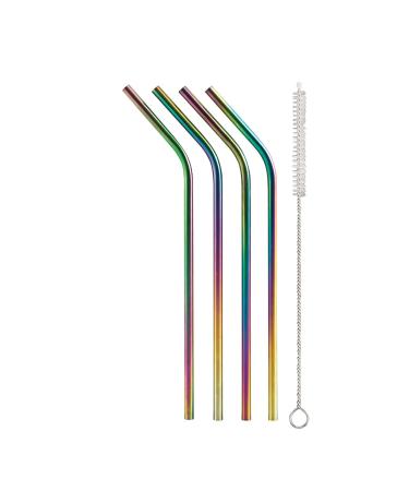 HIC Kitchen Reusable Rainbow Drinking Straws, 18/8 Stainless Steel, Set of 4 Straws with Cleaning Brush Set of 4 Rainbow Straws