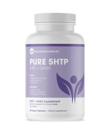 Pure 5-HTP (5-Hydroxytryptophan) Plus GABA Supplement - for Sleep, Mood & Stress Management - 60 Veggie Caps 1