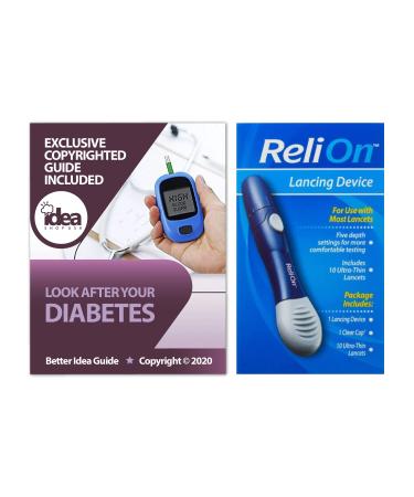 ReliOn Lancing Device +"Look After Your Diabetes - Better Idea Guide" | Includes 10 Ultra-Thin Lancets