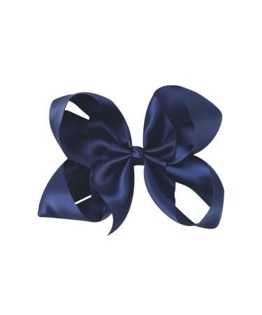 6 Inch Satin Bow for Girls or Women (Navy Blue)