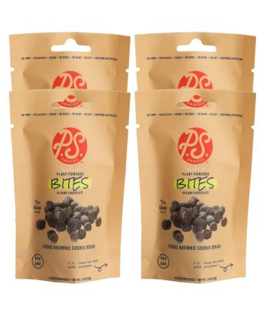 P.S. Snacks Fudge Brownie Cookie Dough Bites (4 Pack), Plant Based, Low Sugar (3g) Healthy Snacks, Gluten Free, Dairy Free, Nothing Artificial Fudge Brownie 4 pack