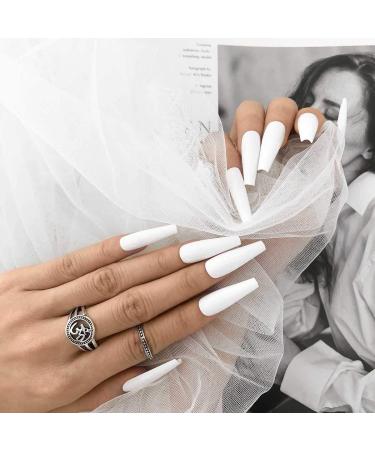 Sethexy Shiny Ballerina Long False Nails - Monochrome White Acrylic Nail Tips for Women & Girls - 20 Complete Covers - Buy Online on GoSupps.com