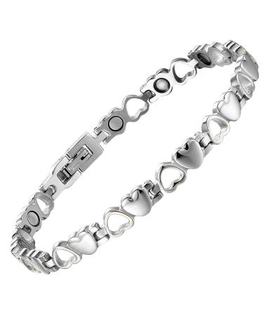 BioMag Magnetic Bracelets for Women Titanium Steel with Strong Magnets Heart-Shaped Bracelet (Silver)