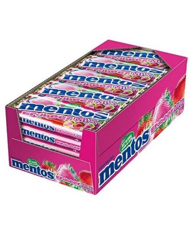 Mentos Dragees strawberry mix sweet and acid fruit candy fruity-injected chewing monbons sweets multipack three-pack (25 x 3 rolls) vegan strawberry 112.5 g (25 pack)