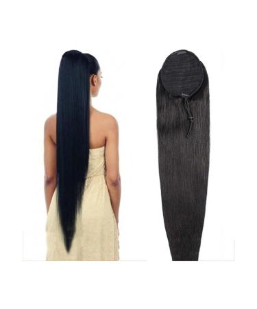 Ponytail Extension 8-32" Human Hair Ponytail Extension Long Straight Drawstring Ponytail Natural Black Brazilian Hair Pony Tails Clip in Straight Hair Pieces for Women Ponytail Hairpiece for Women ( 105g 8inches