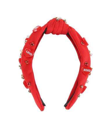Rhinestone Hair Band Acrylic Rhinestone Knotted Jeweled Headband Accessory for Bridal Shower (Red)