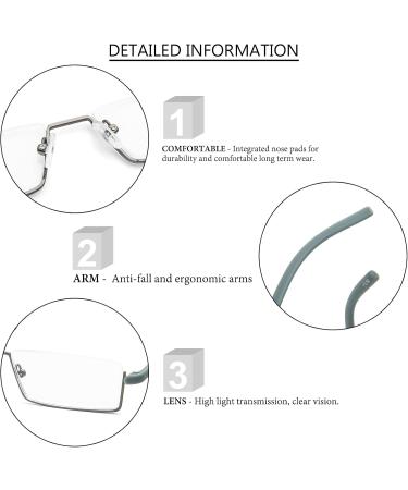 Kokobin Ultra-Light TR90 Reading Glasses - Metal Half-Gap Frame Semi-Frame Visual Aid Gray +2.5 Diopters Case Included - Unisex (1 Pack) - Buy Online on GoSupps.com