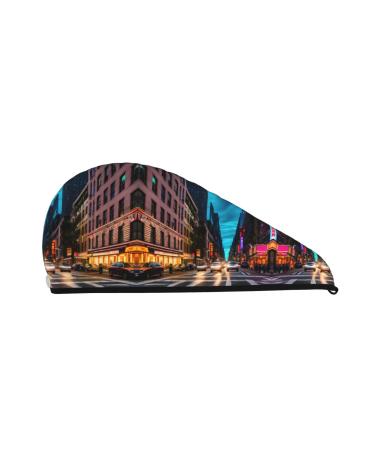 Streets of New York City Coral Velvet Dry Hair Cap Caps with Buttons for Drying Curly Long & Thick Hair Anti Frizz
