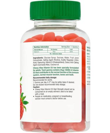 Chewy Vites Adults High Strength Vit D3 Gummy Vitamins - 2 Months Supply | Vegan | Real Fruit Juice - 60 Count - Buy Online on GoSupps.com