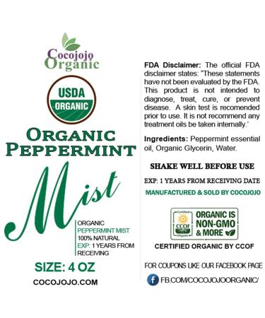 Dr Joe Lab Organic Peppermint Mist For Skincare - USDA Certified Organic- Face Mist Spray - Soothing & Relaxing - Pure Peppermint Essential Oil & Glycerin Body Mist - Packaging May Vary. (4 oz) 4 Ounce (Pack of 1) - Buy Online on GoSupps.com