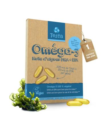 Omega 3 Vegan - High Concentration Algae Oil - 325mg DHA + 150mg EPA per capsule - Beneficial for the Heart, Brain and Eyes - 100% Vegetable - 60 Capsules (2 Months)