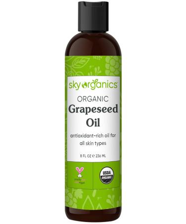Sky Organics Organic Grapeseed Oil for Face, 100% Pure & Cold-Pressed USDA Certified Organic to Moisturize, Clarify & Brighten, 8 fl. Oz