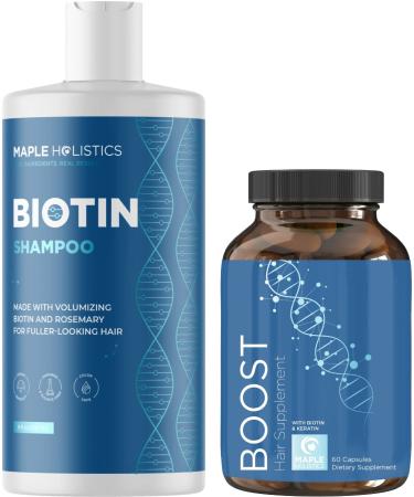 Biotin Vitamins and Shampoo for Thinning Hair - Sulfate Free Volumizing Shampoo for Women and Men with Keratin Rosemary and Tea Tree Essential Oil - Biotin Vitamins for Hair Skin and Nail Growth