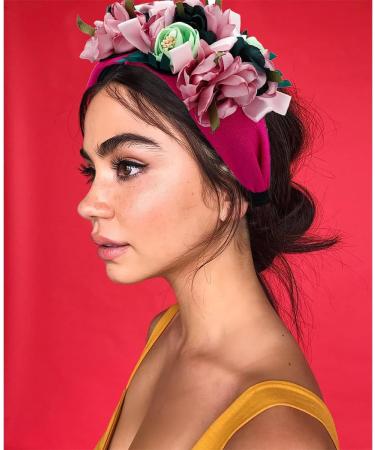 Goresory Pink Rose Flowers Headband Boho Wide Headbands Wedding Floral Hairband Prom Party Festivlal Photo Hair Accessory for Women and Girls - Buy Online on GoSupps.com