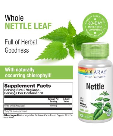 Solaray Nettle Leaf 300mg Capsules for Kidney, Urinary & Prostate Support - 100 CT - Buy Online on GoSupps.com