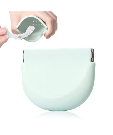 Retainer Case 2023 Upgraded Denture Case with Vent Holes Portable Aligner Cleaner Food Grade Silicone Squeeze Top Orthodontic Mouth Guard Case(Green)
